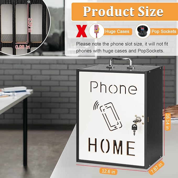 Lzttyee Cell Phone Holder Classroom 36 Slots Wooden Cell Phone Storage Cabinet Pocket Chart with Handle and Security Lock for Classroom Office (36 Grid Cabinet Black)