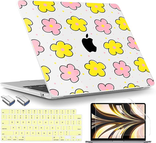 TWOLSKOO Compatible with MacBook Air 13 inch Case M5 2026 M4 2025 M3 M2 2024-2022 A3449 A3240 A3113 A2681, Plastic Hard Shell & Keyboard Cover for MacBook Air 13.6 inch Case, Cute Flowers