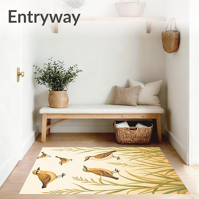 Flatwoven High Traffic Area Rug 5x7, Delightful Wetland Wildlife Motifs with Charming Marsh Artwork, Non Slip, Stain Resistant, Washable Area Rugs for Living Room, Bedroom (Brown, 5x7)