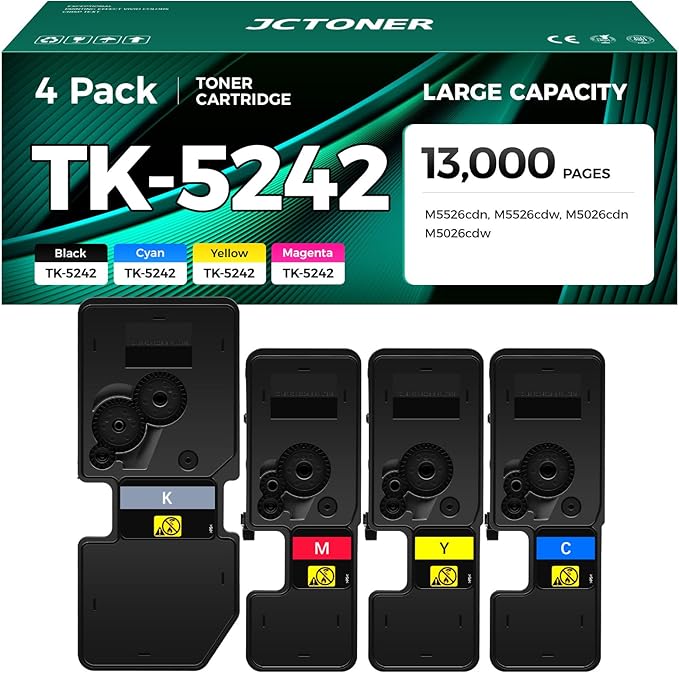 TK-5242 TK5242 Toner Cartridge Set 4-Pack High Yield Compatible for Kyocera ECOSYS M5526cdn M5526cdw M5026cdn M5026cdw Printer Replacement for Kyocera 1T02R70US0 1T02R7CUS0 1T02R7BUS0 1T02R7AUS0 Toner