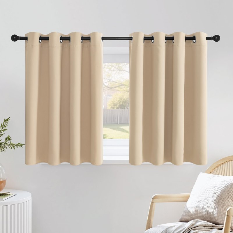 NICETOWN Biscotti Beige Cafe Curtains 36 inches Long, Grommet Thermal Drapes Room Darkening Short Window Treatments for Bathroom, 2 Panels, W52 x L36