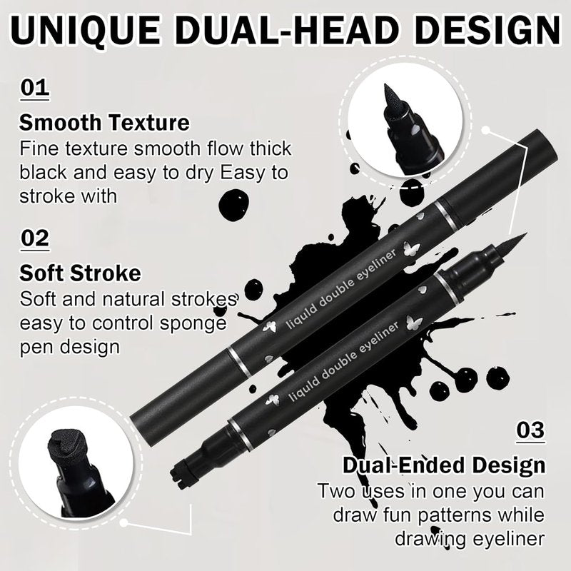Black Matte Lipstick Set - 3PCS Lip Liner & Liquid Eyeliner Stamp | Long-Lasting Smudge-Proof for Halloween & Goth Makeup