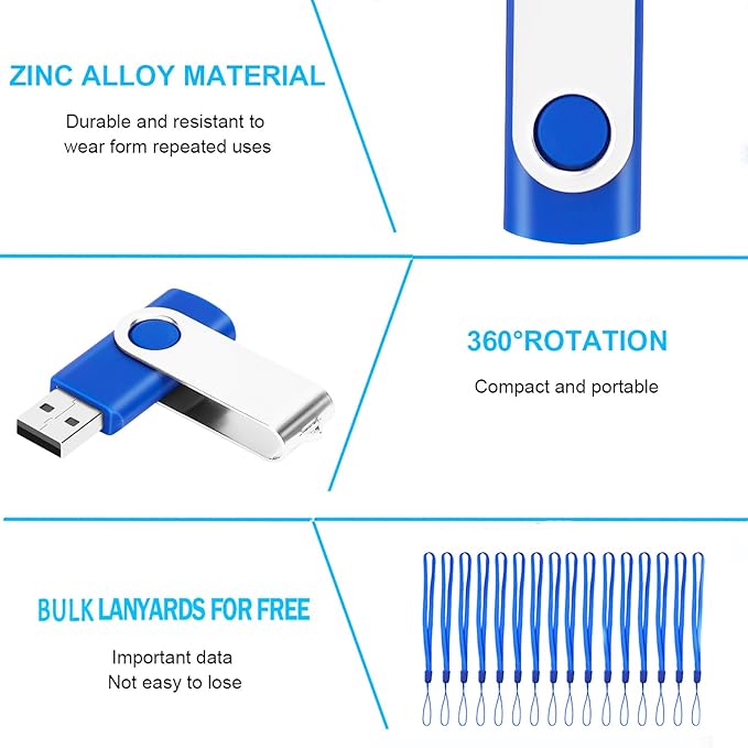 200 Packs of 2GB Bulk Flash Drive EASTBULL FAT32 USB Drives Pack 2G (Blue)