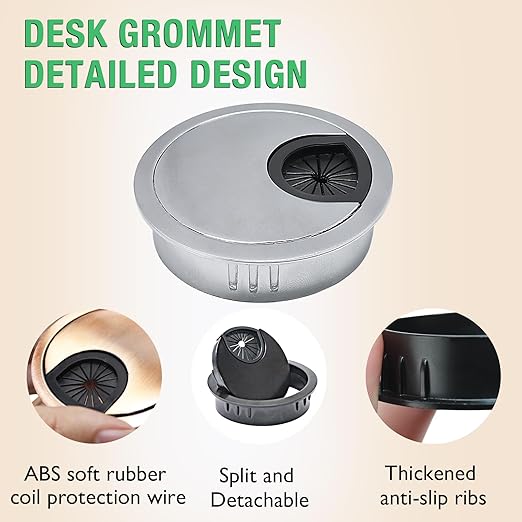 EASYEAH 2 Pcs Desk Grommet 2" / 50 mm, Desk Cord Hole Cover, Cable Grommet Metal Zinc Alloy Materilal, Desk Hole Grommet for Home & Office Pc, Detachable Cable Cord Organizer-Matte Silver