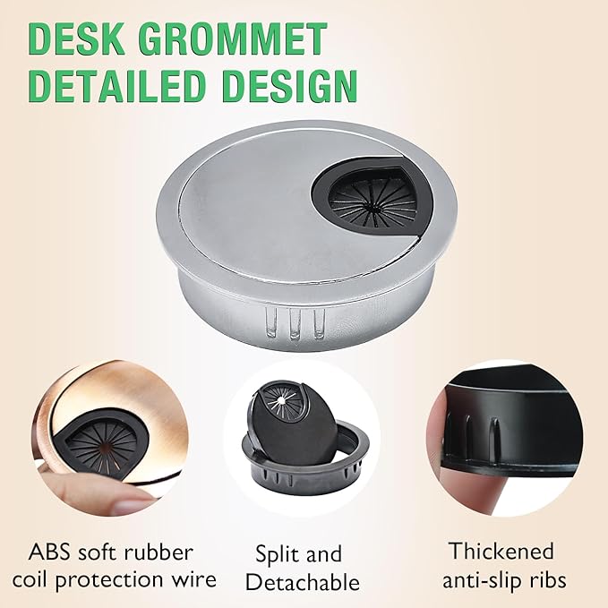 EASYEAH 1 Pcs Desk Grommet 2" / 50 mm, Desk Cord Hole Cover, Cable Grommet Metal Zinc Alloy Materilal, Desk Hole Grommet for Home & Office Pc, Detachable Cable Cord Organizer-Flat Black