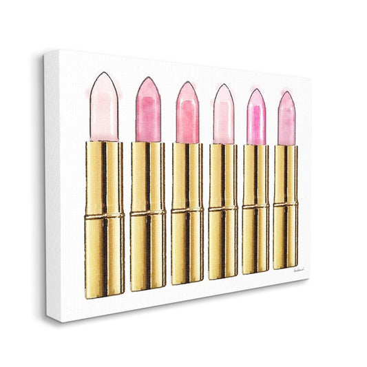 Stupell Industries Pink Gold Lipstick Glam Fashion Watercolor, Designed by Amanda Greenwood Wall Art, 16 x 1.5 x 20, Canvas
