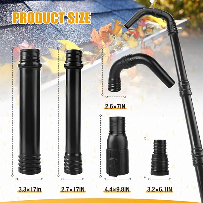 Zipcase Gutter Cleaning Kit - 9.25 ft Safe, with 360Â° Adjustable Nozzle, Ground-Level Leaf Blower Gutter Attachment Compatible with EGO 530CFM / 580CFM / 575CFM / 650CFM/ 615CFM/LBX6000 Leaf Blowers
