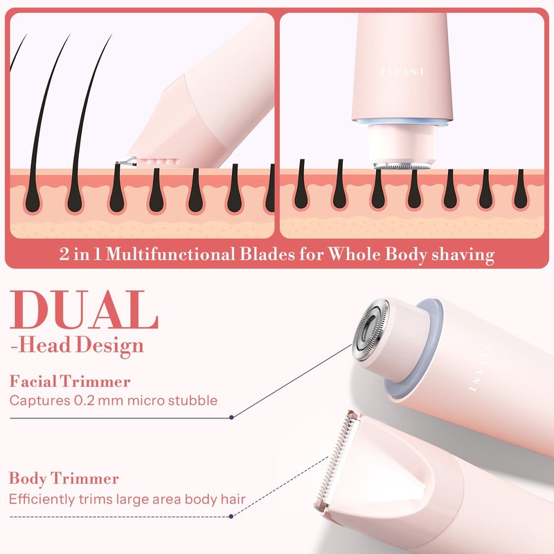 Bikini Trimmer for Women, 2 in 1 Electric Shaver for Women, Pubic Hair Trimmer Waterproof IPX7 with LED, Bikini Razor for Leg Arm Underarm Bikini Area, Pull Bows Gift Box for Friends (Rose Pink)