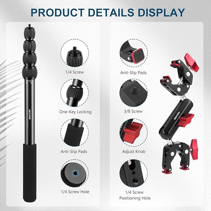 Mechrig Motorcycle Mount kit for Insta36O X5 X4, Bike Handlebar Clamp Mount and 59" Invisible Selfie Stick Bundle Kit, Heavy-Duty Super Clamp Camera Ebike ATV Mount for G02/3 /3S/Ace, GoPr0 13,JC017