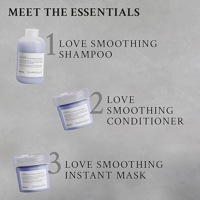Davines LOVE Smoothing Instant Mask, Taming Anti-Frizz Fast-Acting Action for Wavy, Unruly, Coarse Hair - Smooths Flyaways & Reduces Volume in 30 Seconds with Minuta Olive Extract, 8.45 Fl Oz