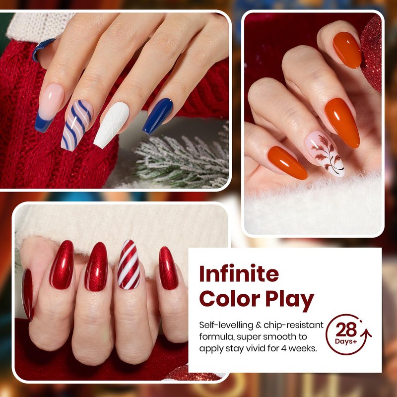Beetles Gel Nail Polish Kit - 23Pcs Burgundy Red Brown Orange Purple Colors Gel Polish Set Brown Gray Blue Green Soak Off Uv Gel Base Top Coat Gifts for Girls Glowing Attraction