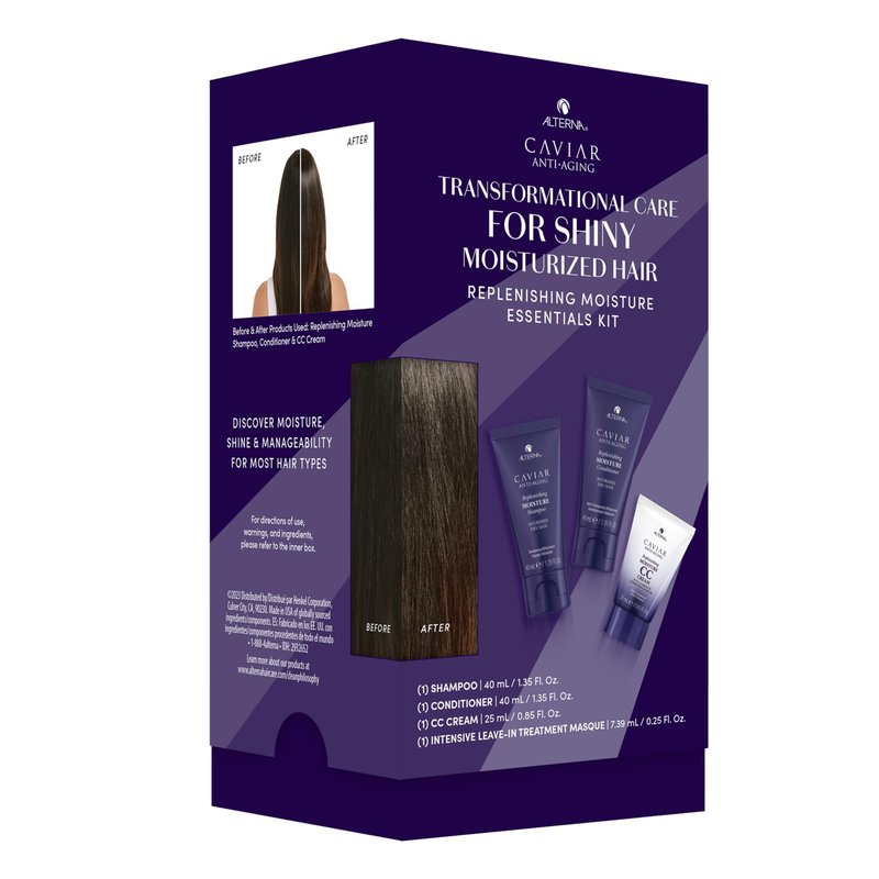 Alterna Haircare CAVIAR Anti-Aging Replenishing Moisture Trial Kit - Shampoo, Conditioner, Leave-In CC Cream | For Dry, Brittle Hair | Protects, Restores and Hydrates | Sulfate Free
