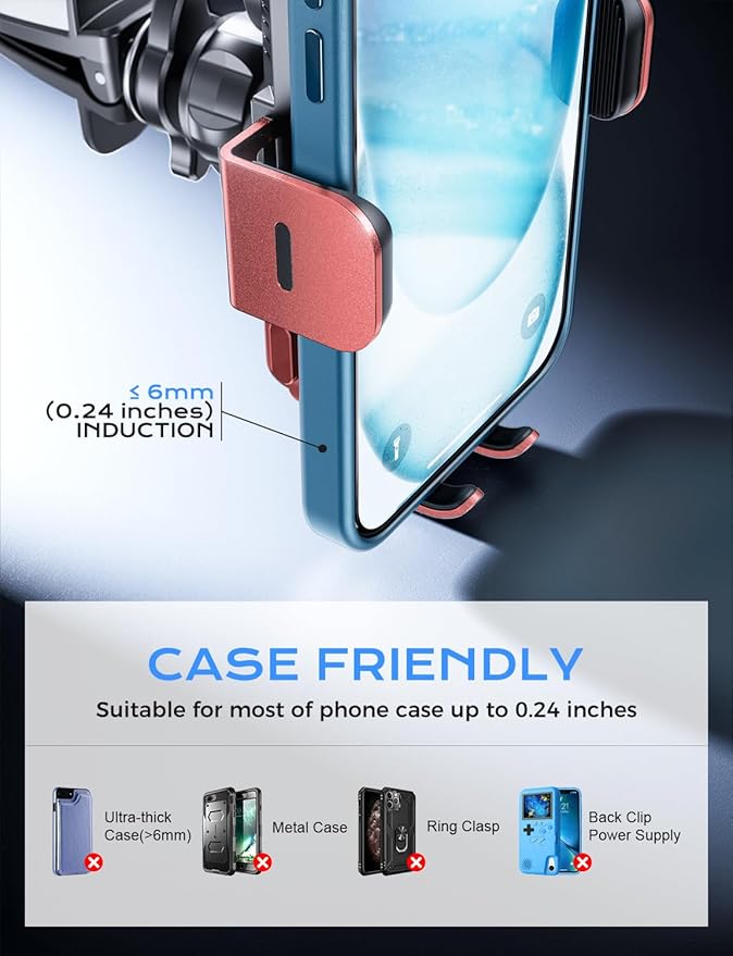 CHGeek Wireless Car Charger, 15W Fast Charging Auto Clamping Car Charger Phone Mount Phone Holder fit for iPhone 15 14 13 12 11 Pro Max Xs, Samsung Galaxy S24 Ultra S23 S22 S21, S20, S10+, Red