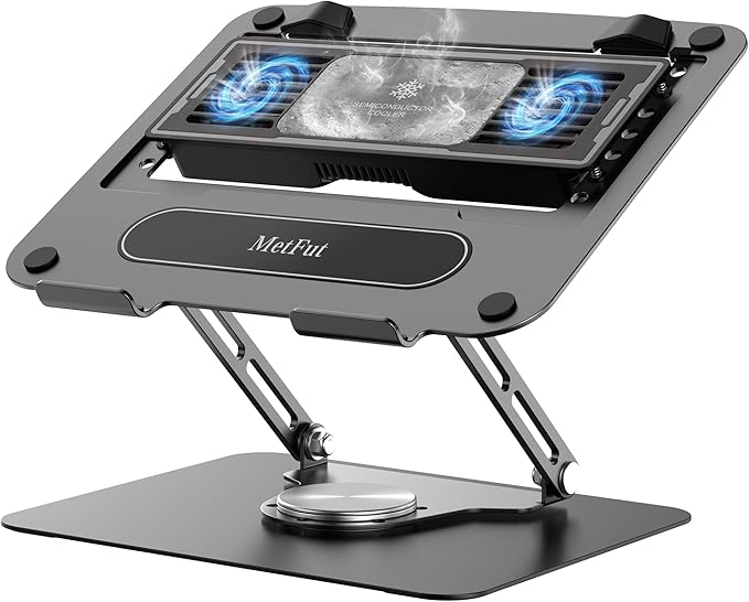 Metfut Laptop Cooling Pad with Detachable Fan & Cooler, Adjustable Height & Angle, 360 Rotation Base, Ultra-Quiet, Carbon Steel Framework for MacBook, ASUS, Dell 10-16” Laptop for Tablet, DJ Mixer