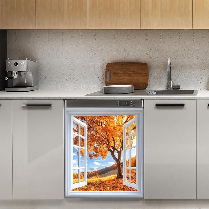 Autumn Gold Maple Tree Dishwasher Magnet Cover for The Front Magnetic Dishwasher Door Covers Dish Washer Sticker Wrap Home Decorative Appliances Panel Decal Kitchen Decor 23" x 26" (Magnetic)