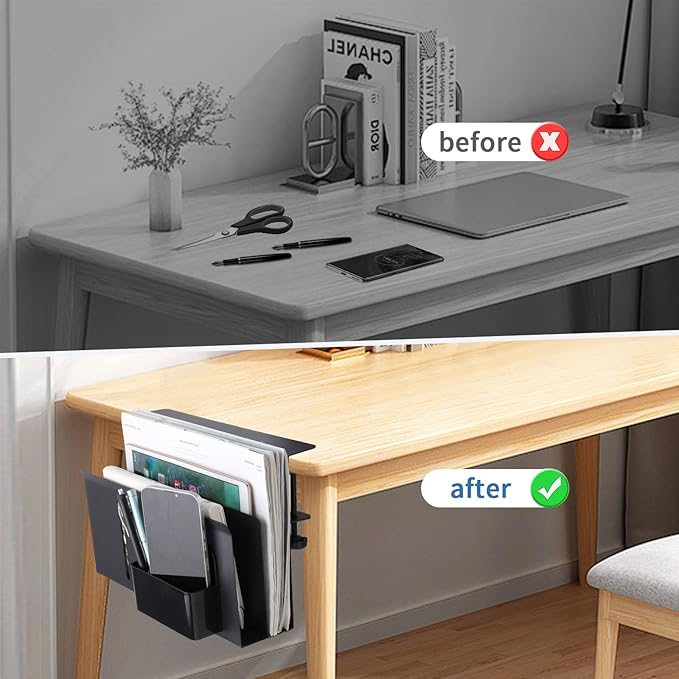 osseph 2 Tier Desk Side Storage Organizer, Under Desk Laptop Holder, No Drill Hanging Desks Caddy for Office & Home, Clamp On Desk Shelf for Tablet, Files, Accessories, Load 30Lbs