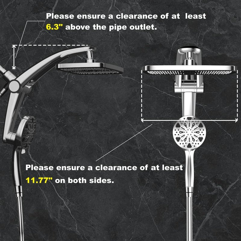 Rain Shower Head with Handheld High Pressure rainfall Shower Heads with Handheld Spray Combo Adjustable one-piece stand daul shower head Built-in Magnetic Docking and Power Jets-silver