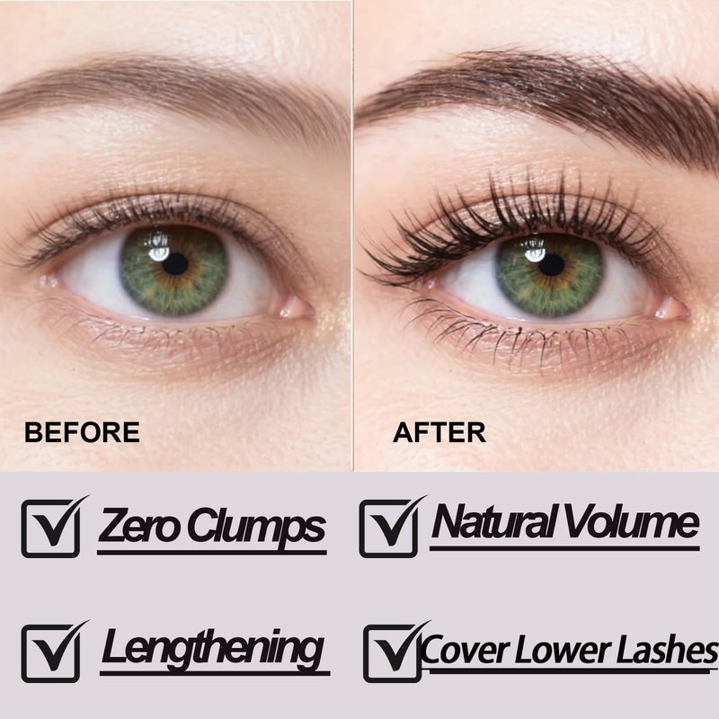 Black Washable Metal Mascara Wand, Waterproof Iron Wand Mascara for Thin Short Sparse Lashes, Natural Length Slim Volume Buildable Formula, Separated Lashes, Long Lasting Smudge-Proof No Flaking Tint