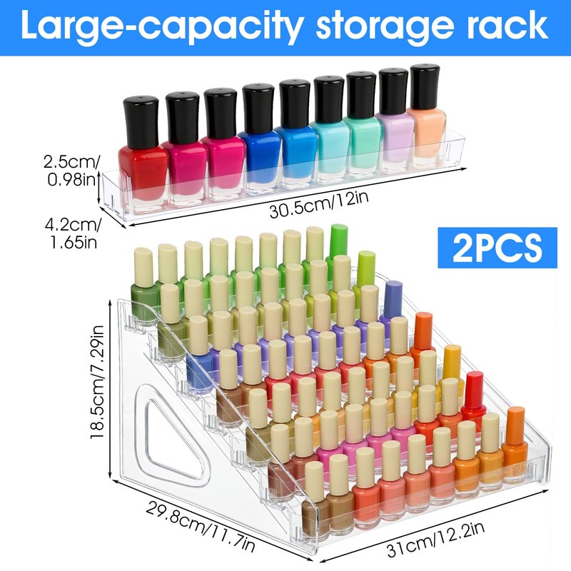 2 Pack Acrylic Nail Polish Organizer 84 Bottles of 7 Layers Acrylic Display Rack Clear Nail Polish Paint Organizer Holder Rack Eyeglasses Shelf Essential Oils Holder Stand No Tool Needed Assembly