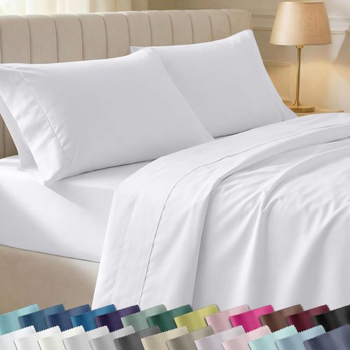 California Design Den Split King Sheet Set - 100% Cotton, 400 TC, Silky Smooth Sateen, Deep Pockets - White