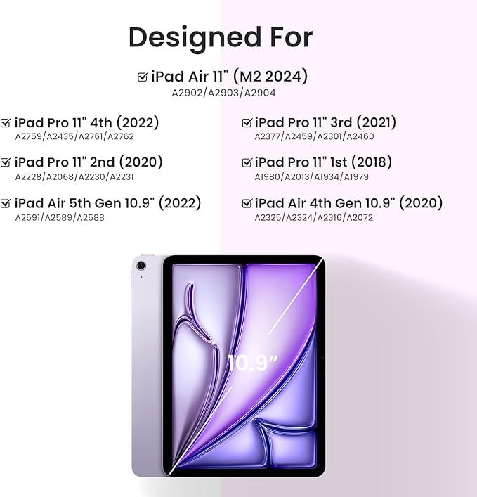 OPAKIT Keyboard Case for iPad Air 5th/4th Pro 11 inch, 7-Color Backlit Detachable Wireless Keyboard Case with Pencil Holder, Stand Folio Cover for Gen 2020/2022, Pro 4th/3rd/2nd/1st Gen, Purple…