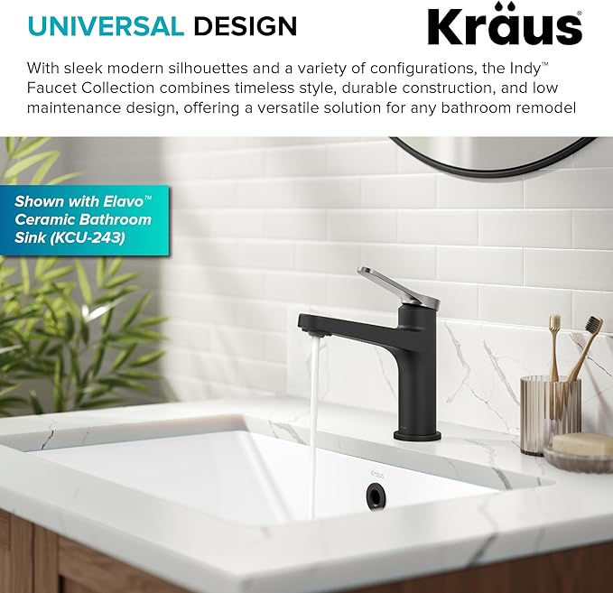KRAUS Indy Single Handle One Hole Bathroom Sink Faucet in Spot-Free Brushed Nickel/Matte Black, KBF-1411SFBNMB
