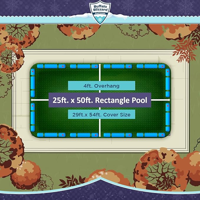 Buffalo Blizzard 25 ft x 50 ft Rectangle Pool Leaf Net | Mesh Pool Net Cover | Leaf Net for Above Ground Pool | Remove Leaves & Debris From Your Winter Cover | 4 Ft of Overlap | Winch & Cable Included