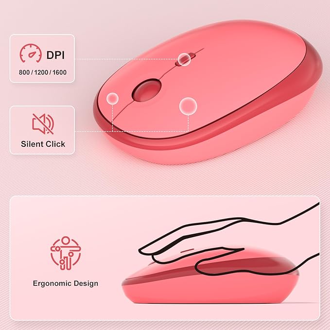 KNOWSQT Wireless Keyboard and Mouse Combo - Lovely Red 2.4G Full-Sized Colorful Keyboards, Round Keycap USB Dongle Plug Play Cute Keyboards for Windows, Laptop, PC, Desktop, Mac