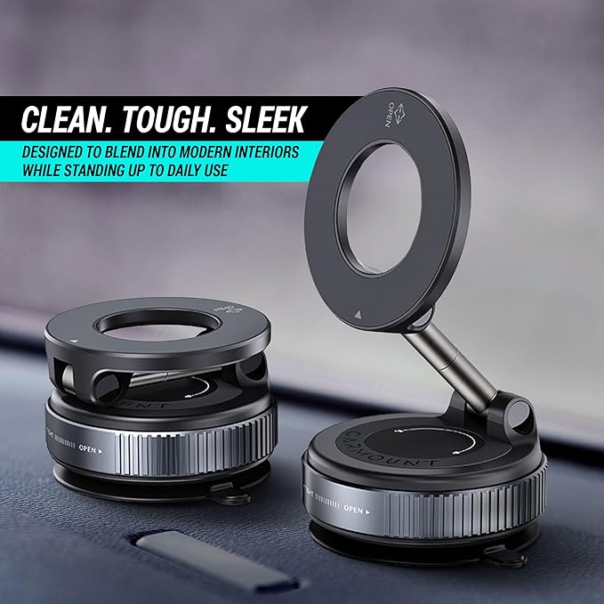 CARMOUNT Clutch-X™ Black – Vacuum Phone Mount Suction Cup Car Phone Holder for iPhone, Window Phone Mount for Travel, 360° Vacuum Magnetic Phone Holder for Car, Magnetic Phone Holder with Suction Cup