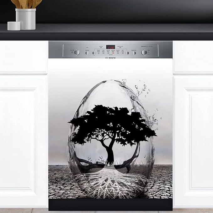 Abstract Art Dishwasher Cover Decoration Tree of Life Decal Magnetic Cover for Dishwasher Front Door Egg Shape Magnet Sticker Kitchen Dishwasher Decor Panel 23x26inch