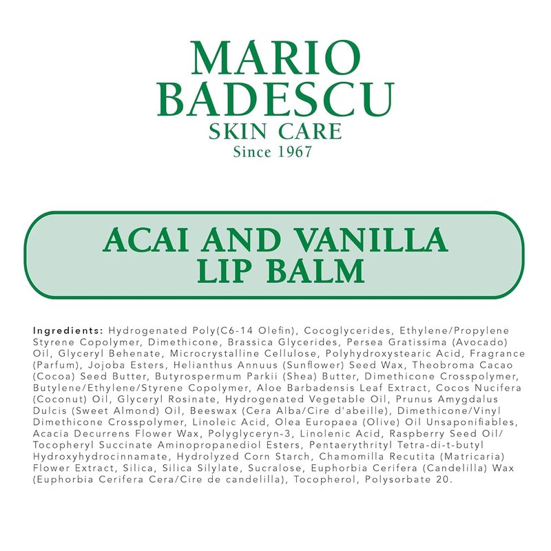 Mario Badescu Moisturizing Acai and Vanilla Lip Balm for Dry Cracked Lips, Infused with Coconut Oil and Shea Butter, Ultra-Nourishing Lip Care Moisturizer for Soft, Smooth and Supple Lips, 3 Pack