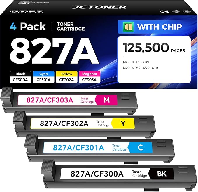 827A Toner Cartridges Set 4-Pack High Yield Replacement for HP 827A CF300A CF301A CF302A CF303A Use With Color LaserJet Enterprise Flow MFP M880z M880z+ M880z+nfc Managed flow M880zm Printer Ink