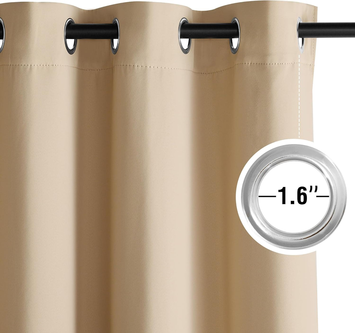 NICETOWN Room Darkening Curtains - Biscotti Beige Drapery Panels, 52"W x 96"L for Ultimate Privacy