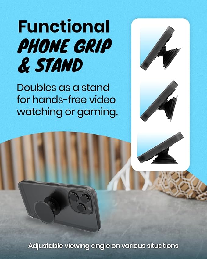 On The Grip Universal Phone Grip & Stand, Genuine Natural Gemstone/Seashell, Strong Adhesive Finger Holder, Collapsible Socket for iPhone, Samsung Galaxy, Kindle and Tablets (Aqua Blue)