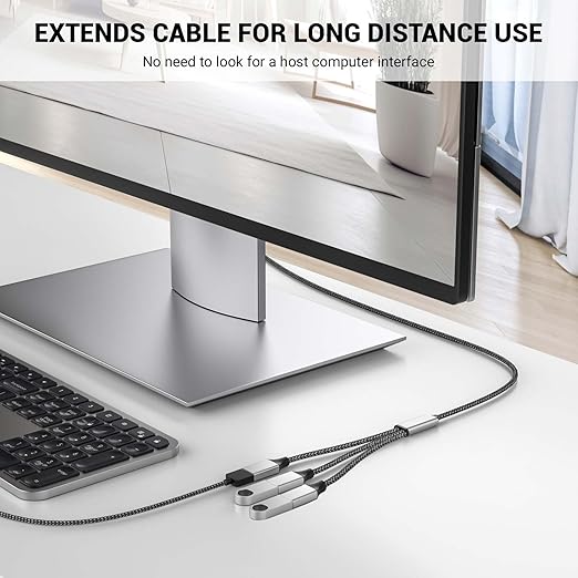 POHFP 6.6FT USB Splitter, USB A Male to 3 Female Extension Cable Support Charging and Data Transfer for Printer/Keyboard/Flash Drive/PlayStation/Laptop/LED Etc(Silver)
