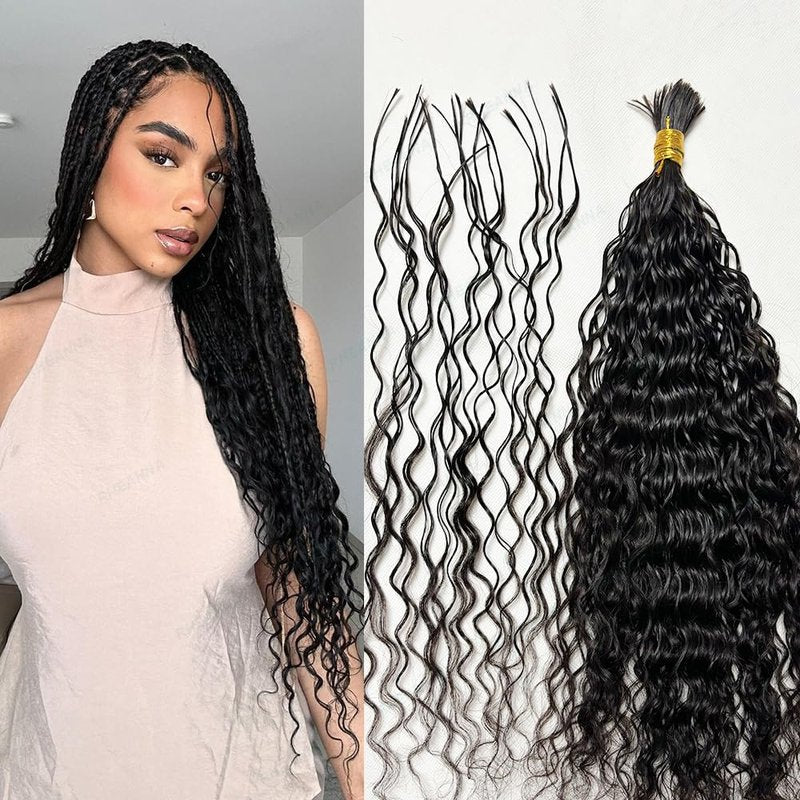 Curly Bulk Human Hair - Pre-Divided Loose Deep Wave Extensions for Boho Braids | 18 Inch, 50g (160 Roots)