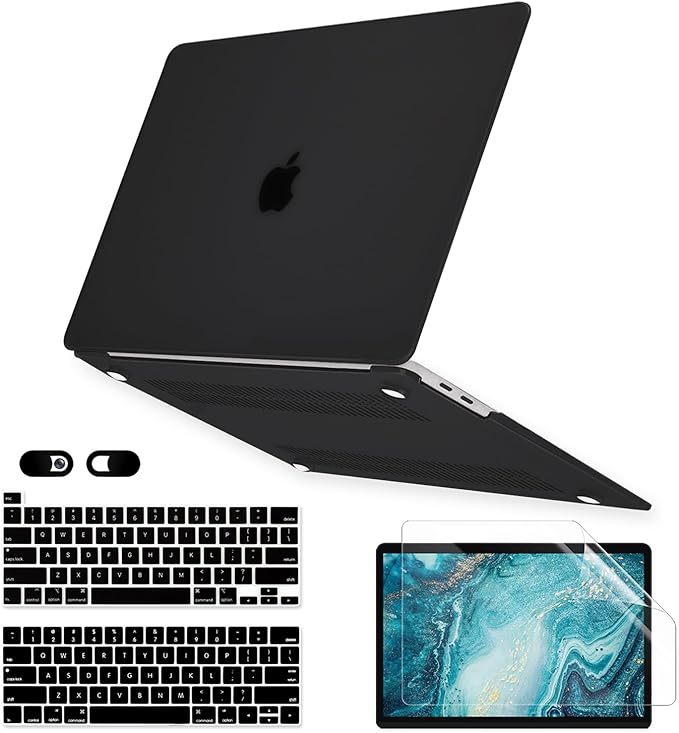 Crystal Black Case for MacBook Pro 13 inch M2 M1 A2338 A2289 A2251 A2159 A1989 A1706 2023-2016 Release with Touch ID, 6 in 1 Plastic Hard Shell&Keyboard Cover&Screen Protector&Webcam Cover