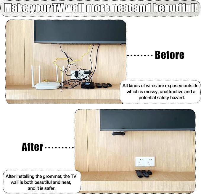 RONGWI 6PCS Desk Grommet,2-3/8""(60mm) Desk Hole Cover for Cables,Wire Hole Cover for Desk with Hole Saw,Office and Home Table,Desktop Equipment Wiring Management and Protection (White)