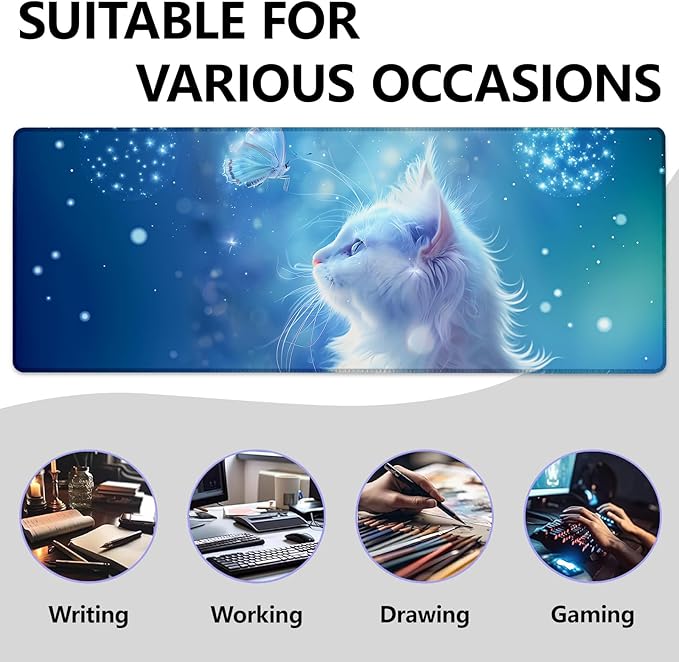 Mounidso Cat Large Mouse Pad, Gaming Mouse Pad, Keyboard Mat, Non-Slip Rubber Base, Office Accessories, Desk Mat, MousePads for School, Work, Home Decor Gifts 31.5" x 11.8"