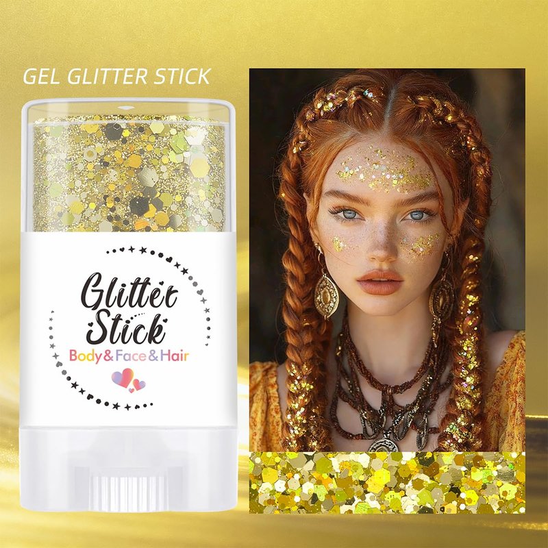 Body Glitter Stick for Face, Body & Hair - Red & Gold Chunky Sparkle Glitter, 2 Pack | Long Lasting Party Makeup for Festival, Rave, Concert & Cosplay