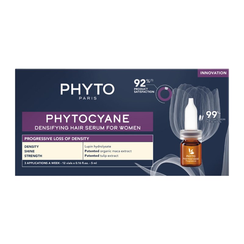PHYTOCYANE Women Densifying Treatment for Progressive Hair Thinning, Aging, Menopause, Hereditary, 12 Vials x 0.169 fl.oz. (1 month Supply)