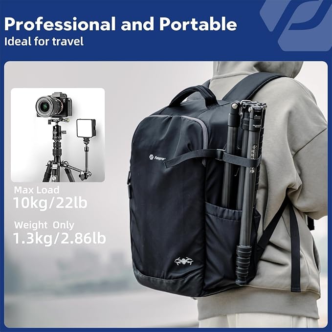Fotopro 73"/185cm Carbon Fiber Travel Tripod for Camera, 360° Panorama Ball Head, Arca Quick Release Plate, Portable Bag, Compact Travel Tripod Monopod for DSLR Camera Camcorder, Load up to 22lbs/10kg
