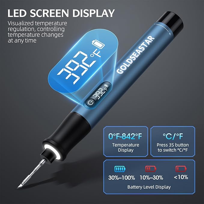 Cordless Soldering Iron Kit - 7s Fast Heating, Blue