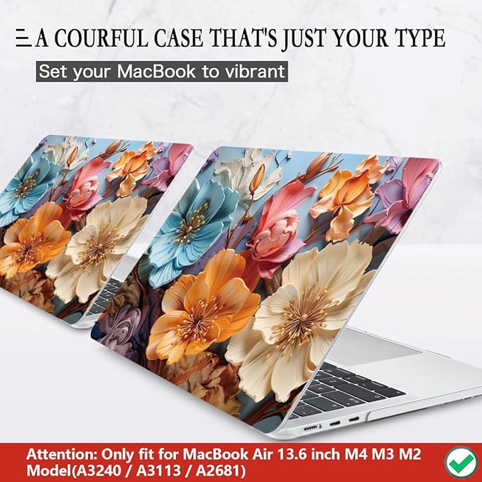 CISSOOK for MacBook Air 13 inch M2 M3 M4 M5 Case 2022 2023 2024 2025 2026 Release, Flower Hard Shell Cases with Keyboard Cover OTG Adapter for MacBook Air 13.6 inch A3449 A3240 M3113 A2681