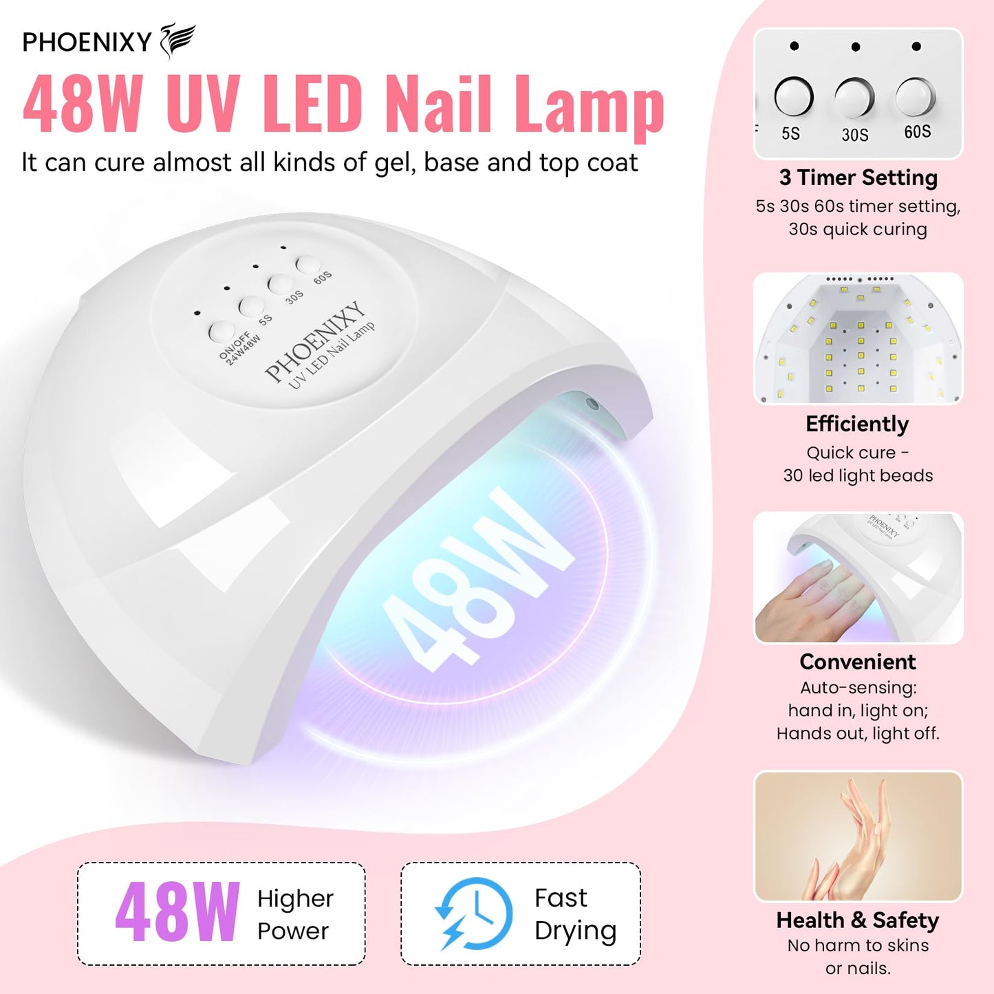 phoenixy Gel Nail Polish Kit with UV Light, 51Pcs Gel Nail Kit 35 Colors Gel Polish 5Pcs Base Top Coat All-Inclusive Manicure Set for Beginners DIY Home Nail Art Gift for Women and Girls