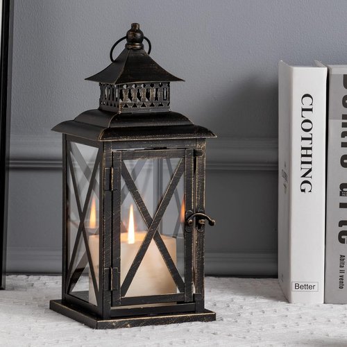 DECORKEY Lantern - Vintage Metal Candle Holder for Indoor & Outdoor Decor | Large Black Hanging Lantern