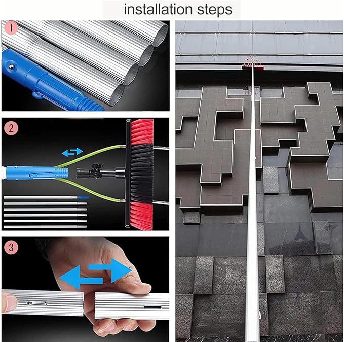 5m Telescopic Window Cleaning Pole with Water Fed Brush Ideal for Conservatory Roof Photovoltaic Panel and Solar Panel Cleaning Extendable Roof Cleaning Tools for Cleaner, 30cm Brush-9m silver pole