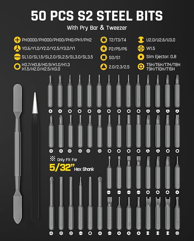 Fanttik E2 Ultra Electric Screwdriver, 0.6N.m Mini Screwdriver Set, 50 Magnetic Bits, 5/32'' Precision Screwdriver for Laptop, PC, Phone, 3D Printer, RC Cars, Electronics Repair Tools for Dad (White)