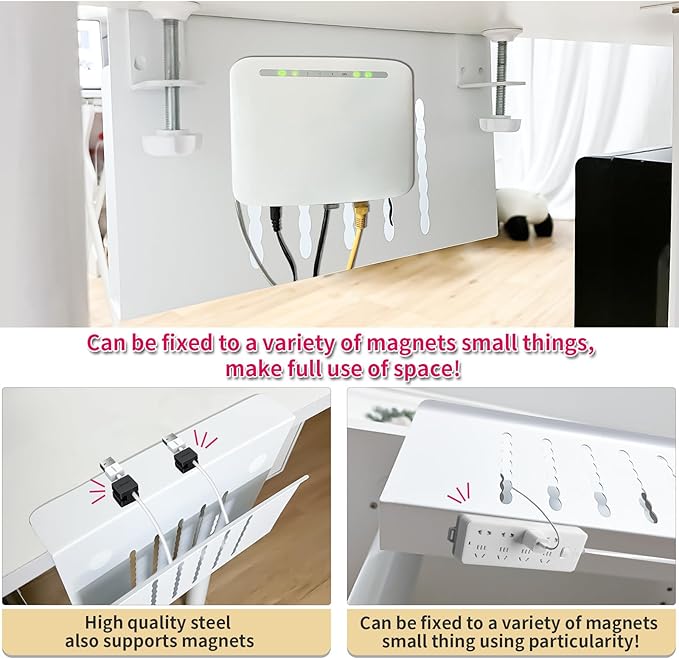 Xapypy Desk Side Storage, Under Desk Storage, No Drill Steel Hanging Desk Organizer, Laptop Holder, Desk Storage Holder for Office & Home.(White)