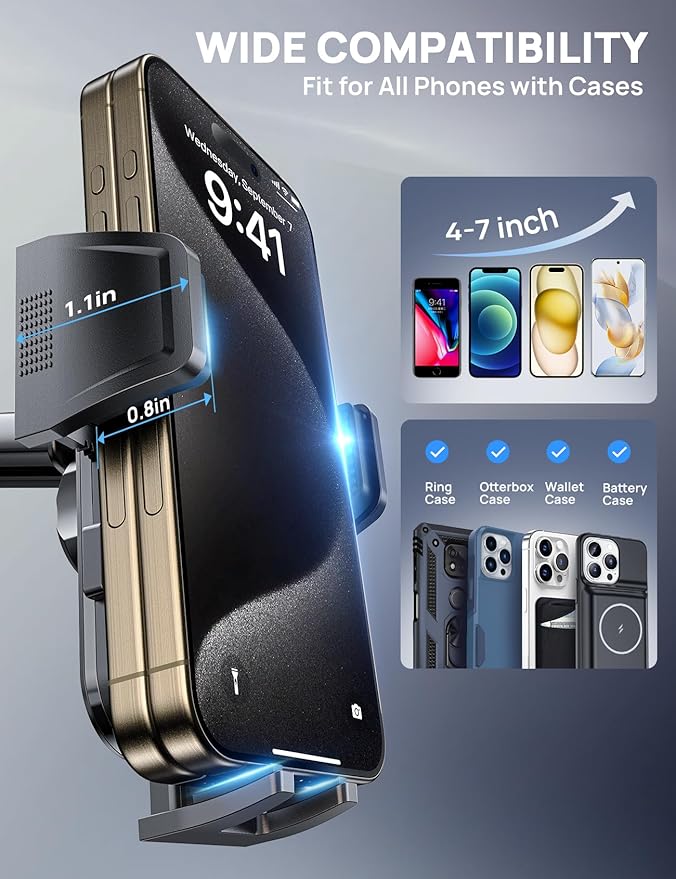 2026 Ultimate Car Phone Holder Mount(+Air Vent Clip) [Military Grade Stable], 360° Rotatable Suction Cup Car Phone Mount for Dashboard Windshield ,Truck Cradle Stand for iPhone 17 16 Pro Max Samsung